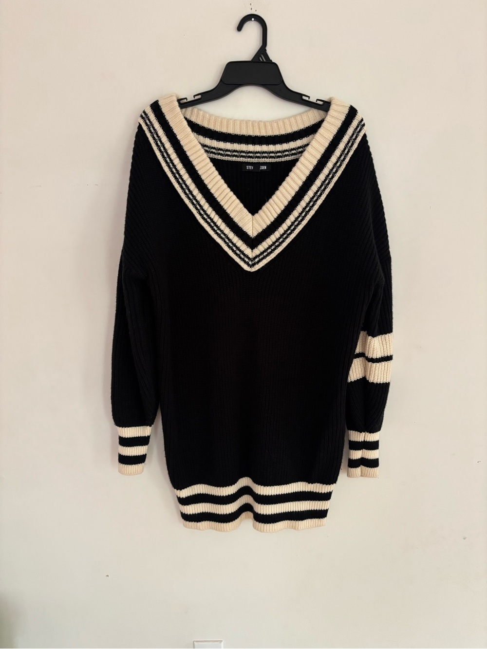 Steve Madden Black Cream Varsity Sweater Dress M